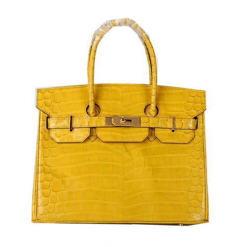 Hermes Birkin 30CM Tote Bolsas Amarillo Iridiscente Croco Cuero Oro