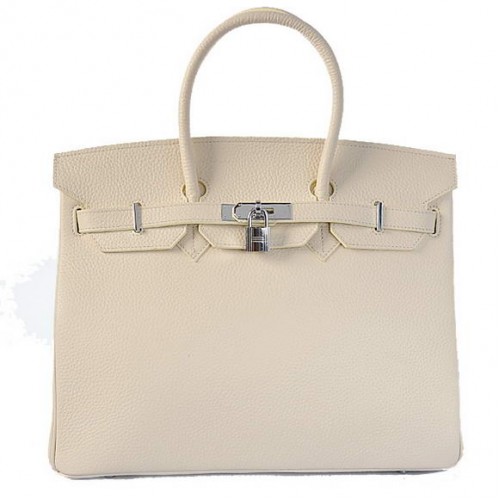 Hermes Birkin 35CM Tote Bolsas Togo Cuero Beige Plata