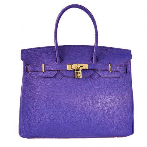 Hermes Birkin 35CM Tote Bolsas Togo Cuero Azul Dorado