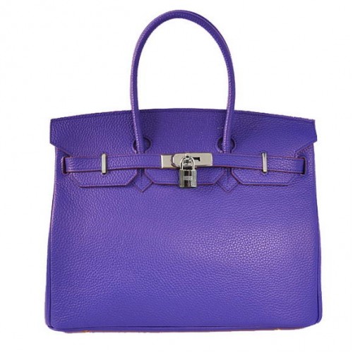 Hermes Birkin 35CM Tote Bolsas Togo Cuero Azul Plata