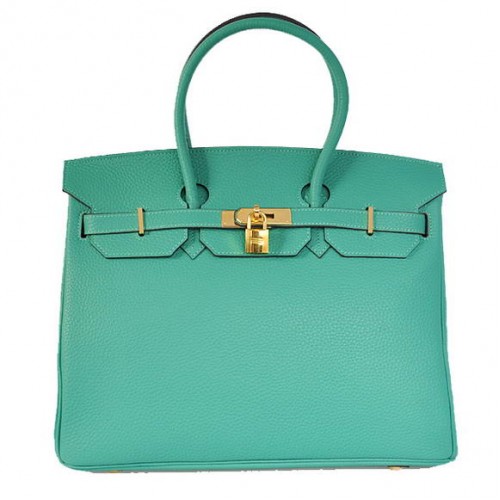 Hermes Birkin 35CM Tote Bolsas Togo Cuero Verde Dorado