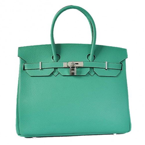 Hermes Birkin 35CM Tote Bolsas Togo Cuero Verde Plata