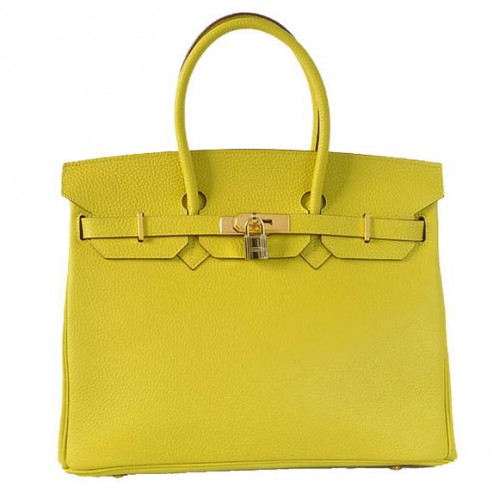 Hermes Birkin 35CM Tote Bolsas Togo Cuero Limón Dorado