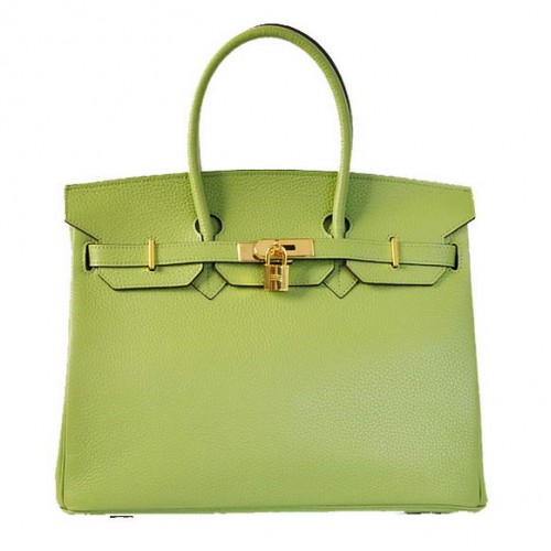 Hermes Birkin 35CM Tote Bolsas Togo Cuero Verde Claro Dorado