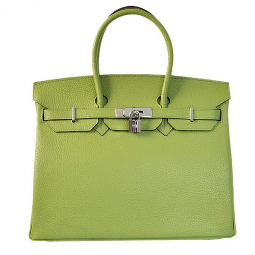 Hermes Birkin 35CM Tote Bolsas Togo Cuero Verde Claro Plata