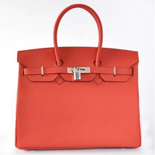 Hermes Birkin 35CM Tote Bolsas Togo Cuero Luz Rojo Plata