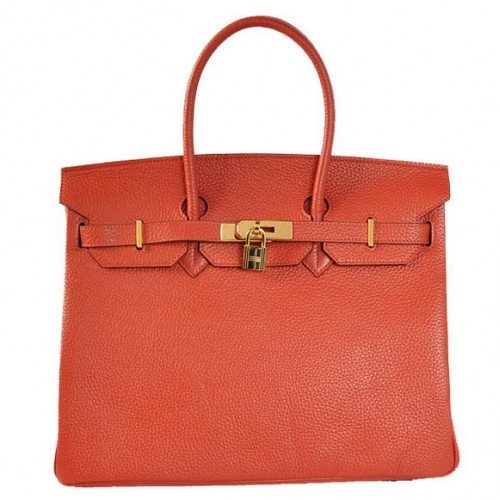 Hermes Birkin 35CM Tote Bolsas Togo Leather Mid Red Golden