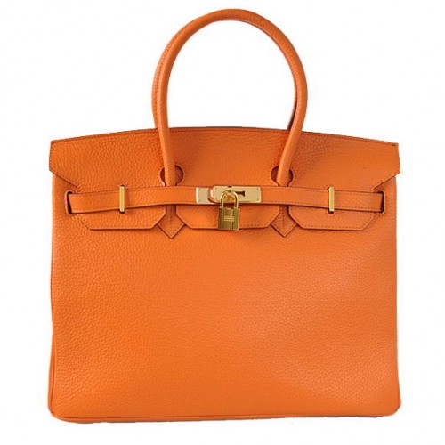 Hermes Birkin 35CM Tote Bolsas Togo Cuero Naranja Dorado