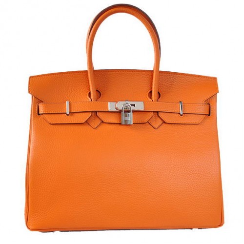 Hermes Birkin 35CM Tote Bolsas Togo Cuero Naranja Plata