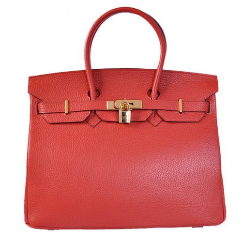 Hermes Birkin 35CM Tote Bolsas Togo Cuero Rojo Dorado