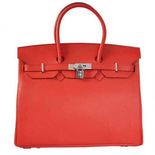 Hermes Birkin 35CM Tote Bolsas Togo Cuero Rojo Plata