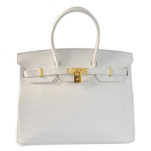 Hermes Birkin 35CM Tote Bolsas Togo Cuero Blanco Dorado