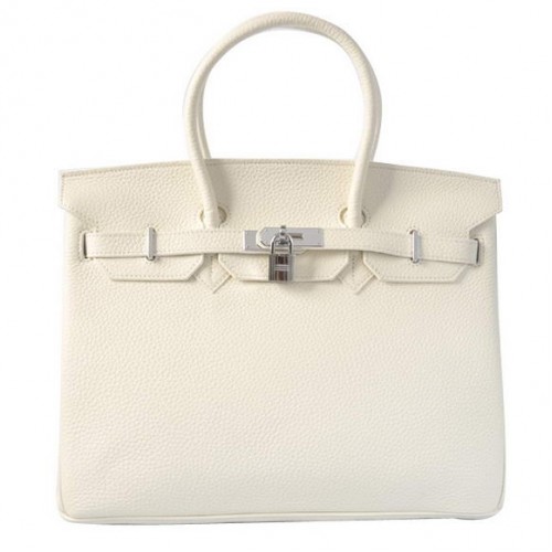 Hermes Birkin 35CM Tote Bolsas Togo Cuero Blanco Plata