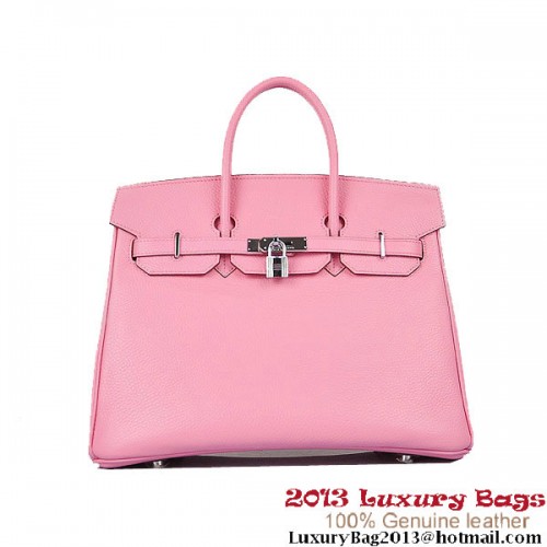 Hermes Birkin 35CM Bolso de mano de piel de clafskin rosa Plata