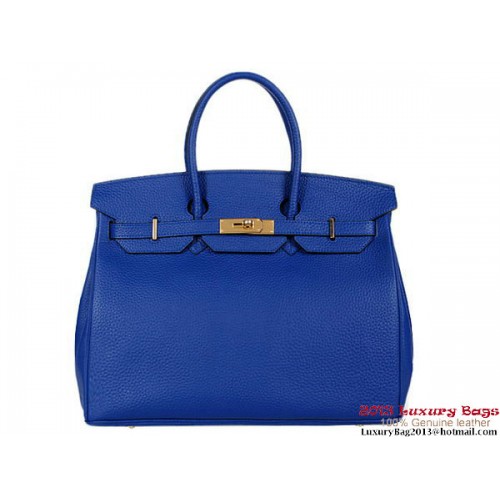 Hermes Birkin 35CM RoyalBlue Clemence bolso de cuero de oro