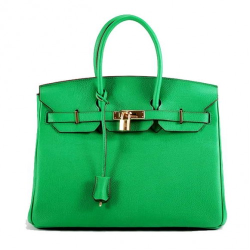 Hermes Birkin 35CM bolso de cuero liso 6089 verde oscuro dorado