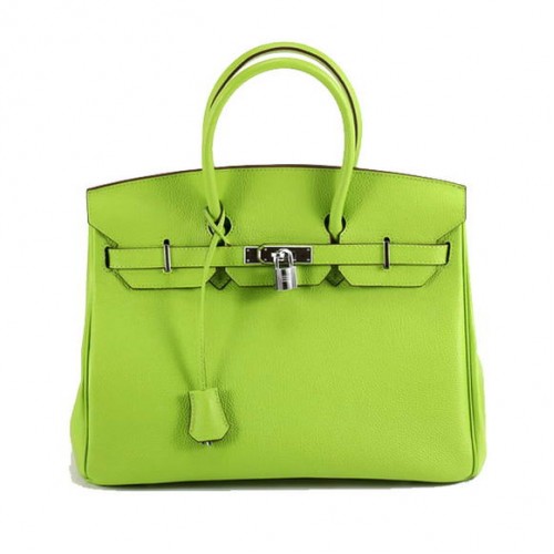Hermes Birkin 35CM Bolso de cuero liso 6089 Verde Plata