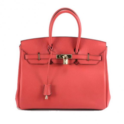 Hermes Birkin 35CM bolso de cuero liso 6089 rojo dorado