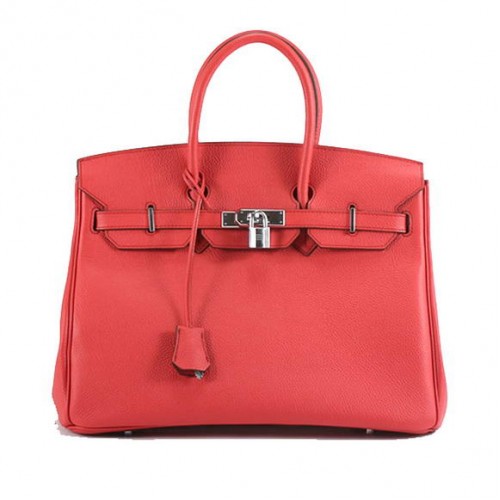 Hermes Birkin 35CM Bolso de cuero liso 6089 Rojo Plata