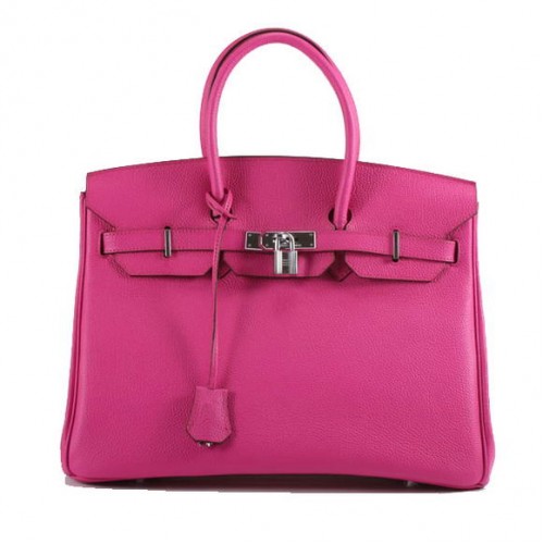 Hermes Birkin 35CM Bolso de cuero liso 6089 Rose Silver