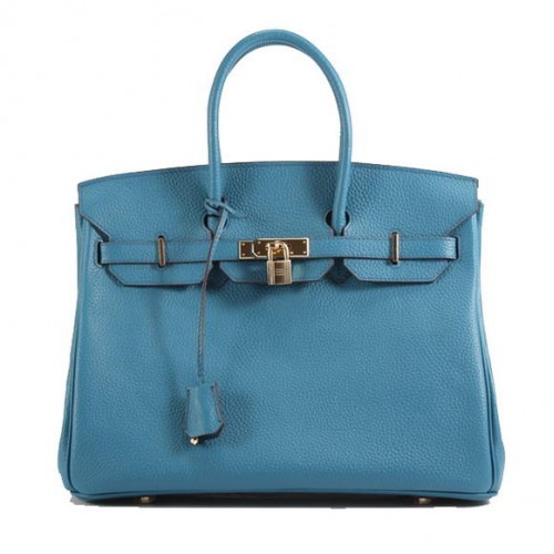 Hermes Birkin 35CM Togo Bolso de cuero 6089 Azul Dorado