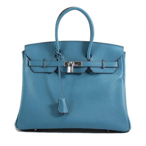 Hermes Birkin 35CM Togo Bolso de cuero 6089 Azul Plata