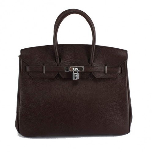 Hermes Birkin 35CM Bolso de cuero Togo 6089 Dark Coffee Silver