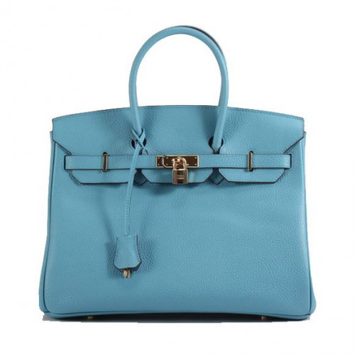 Hermes Birkin 35CM Togo bolso de cuero 6089 azul claro de oro