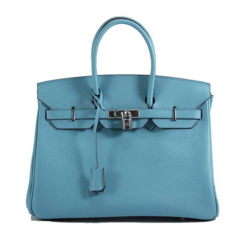 Hermes Birkin 35CM Bolso de cuero Togo 6089 Azul claro Plata