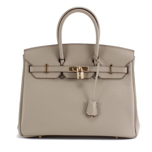 Hermes Birkin 35CM Togo bolso de cuero 6089 gris claro dorado