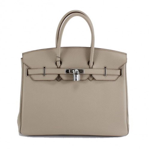 Hermes Birkin 35CM Togo Bolso de cuero 6089 Gris claro Plata
