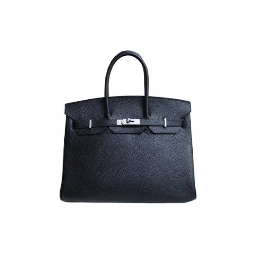 Hermes Birkin 35CM Tote Bag Black&Rose Clemence Leather H35 Plata