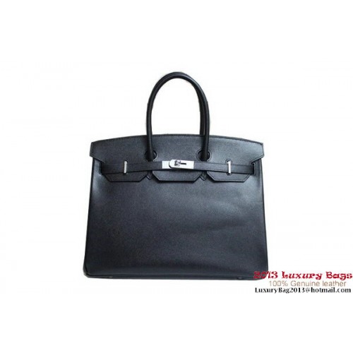 Hermes Birkin 35CM Tote Bag Black Clemence Leather H6089 Plata/Oro