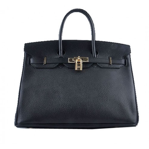 Hermes Birkin 35CM Tote Bag Negro Cuero Granulado Oro