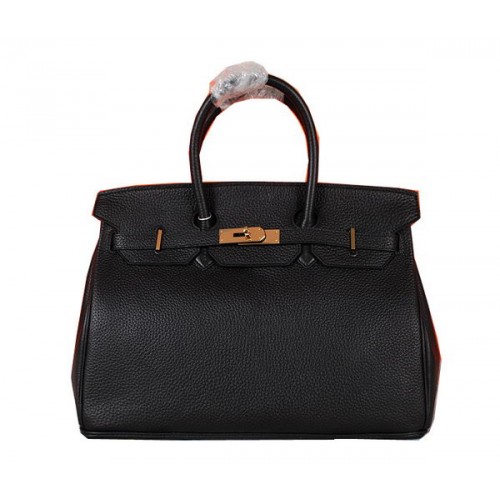 Hermes Birkin 35CM Tote Bag Negro Original Granulado Cuero H35 Oro
