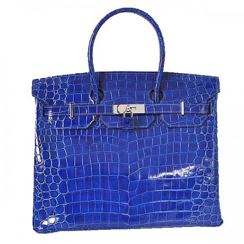 Hermes Birkin 35CM Tote Bag Azul Iridescent Croco Cuero Plata