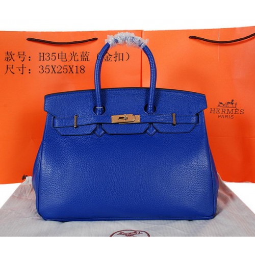 Hermes Birkin 35CM Tote Bag Azul Original Granulado Cuero H35 Oro