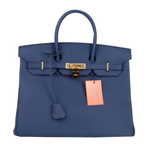 Hermes Birkin 35CM bolso de mano azul oscuro cuero original H35 oro
