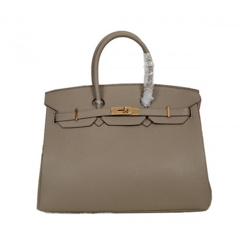 Hermes Birkin 35CM Tote Bag Grey Clemence Leather H35 Gold