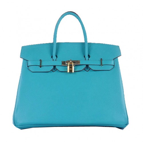 Hermes Birkin 35CM bolso de mano azul claro cuero granulado oro