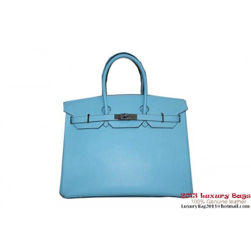 Hermes Birkin 35CM Tote Bag Light Blue Palm Patrón Cuero H6089 Plata