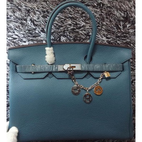 Hermes Birkin 35CM Tote Bag Litchi Leather HB35GL Azul
