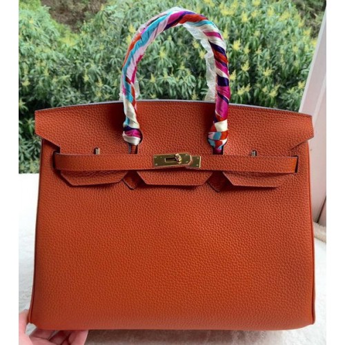 Hermes Birkin 35CM Tote Bag Piel de becerro naranja BK35 Gold