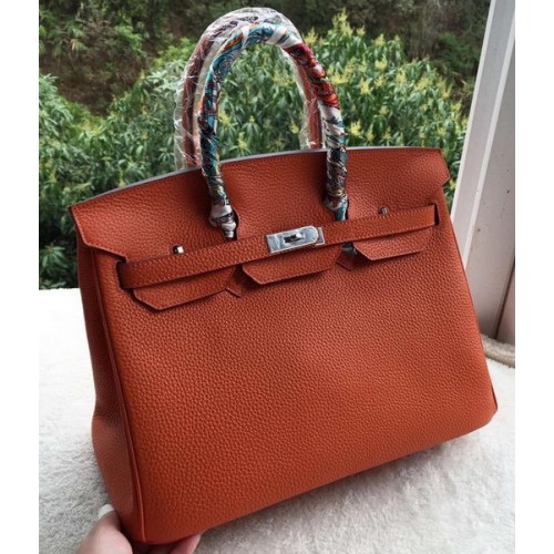 Hermes Birkin 35CM Tote Bag Piel de becerro naranja BK35 Plata
