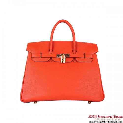 Hermes Birkin 35CM Tote Bag Naranja Clemencia Cuero H6089 Oro