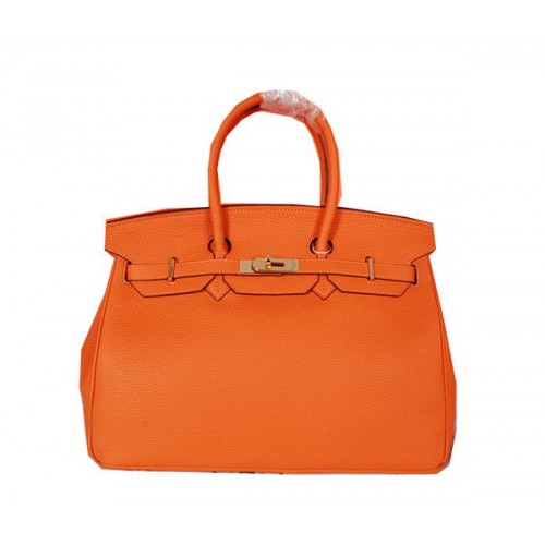 Hermes Birkin 35CM Tote Bag Naranja Original Granulado Cuero H35 Oro
