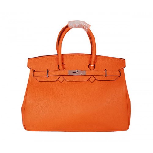 Hermes Birkin 35CM Tote Bag Naranja Original Granulado Cuero H35 Plata