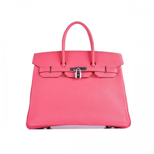 Hermes Birkin 35CM bolso de mano rosa cuero granulado H6089 plata
