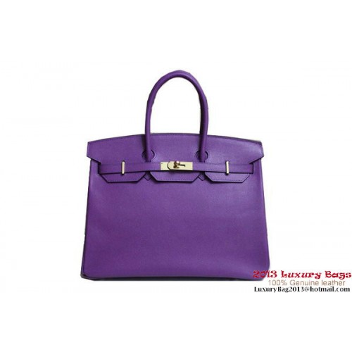 Hermes Birkin 35CM Tote Bag Púrpura Clemencia Cuero H6089 Oro