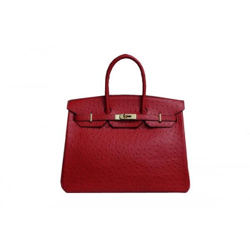 Hermes Birkin 35CM Tote Bag Piel de avestruz roja BK35 Oro